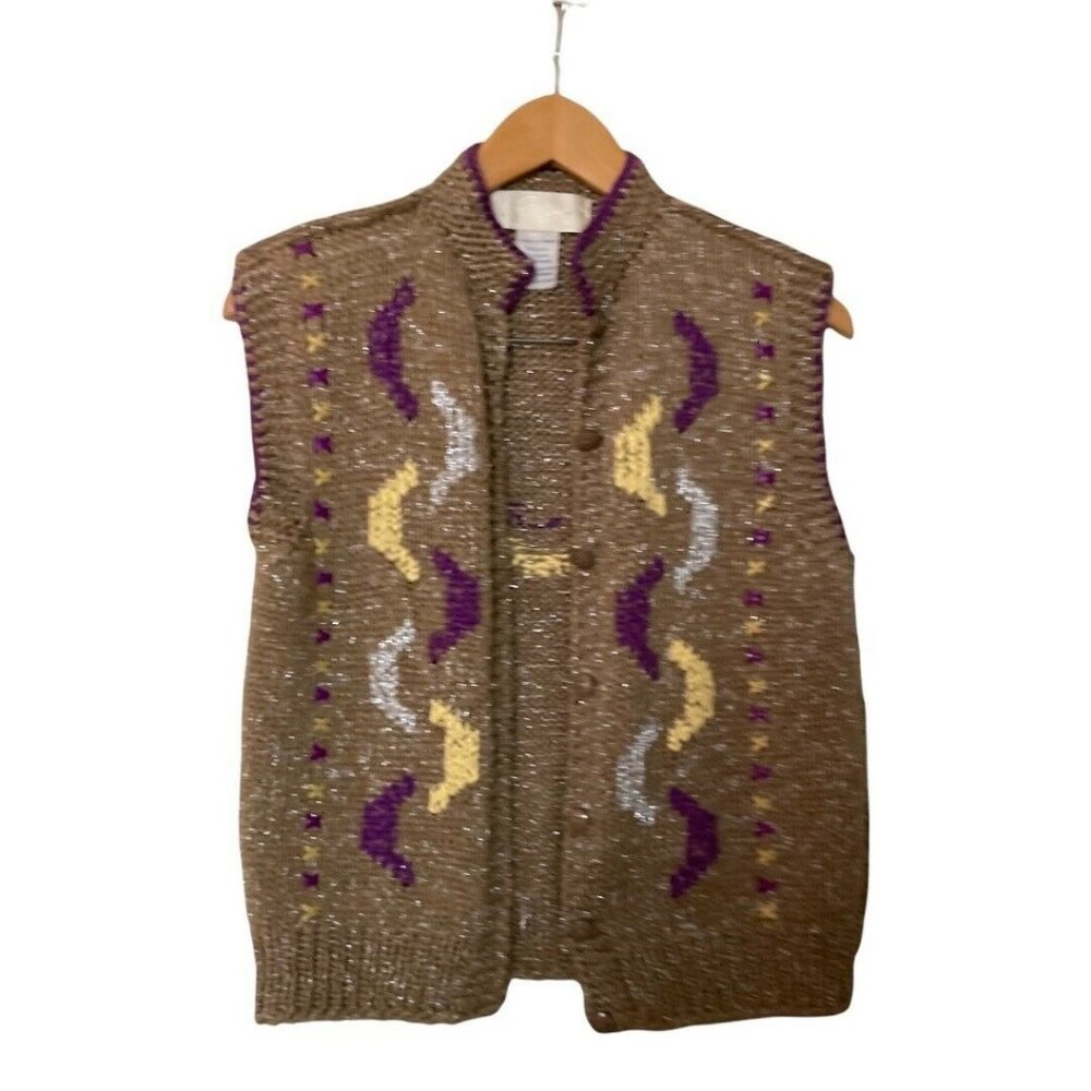 Vintage 70s 80s Rety Paris Sweater Vest Gold Purple Silver